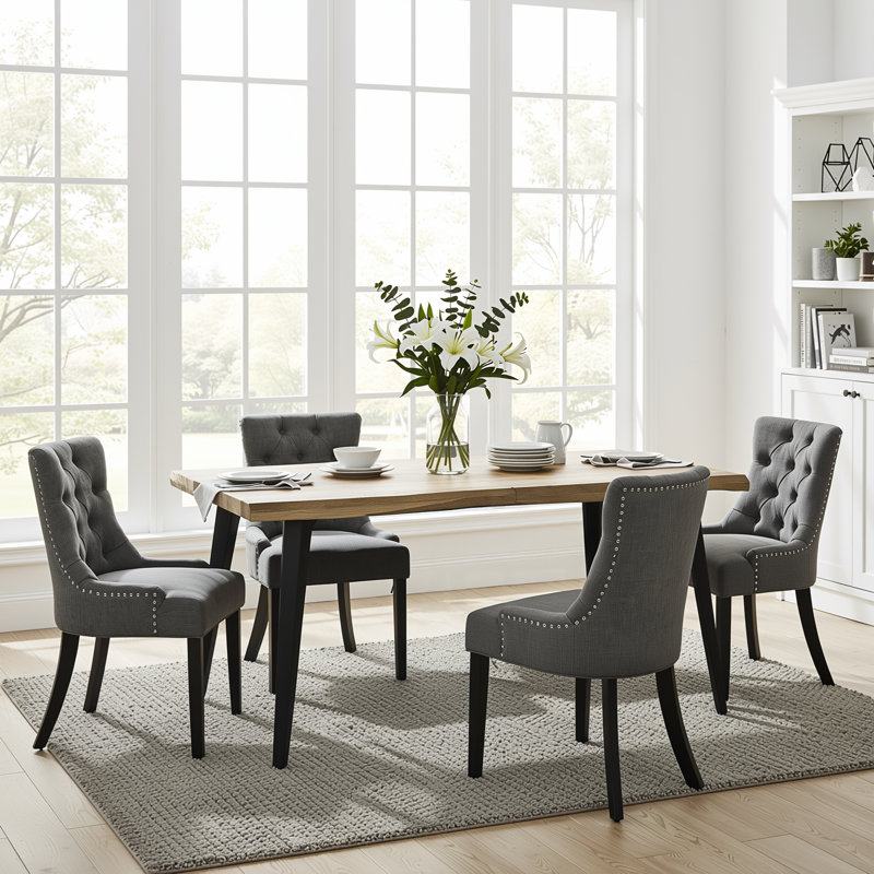 Ensemble de table de salle à manger 5 pièces 63 po avec 4 chaises capitonnées, Light Oak