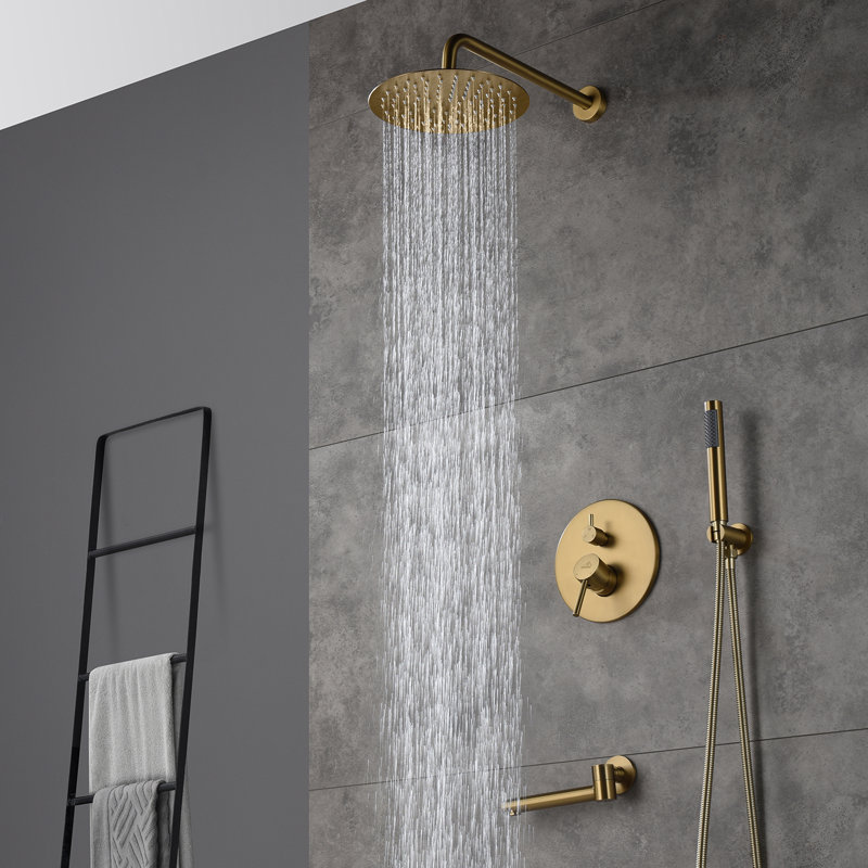 Brushed Gold Dual Rain Shower System with Handheld Spray