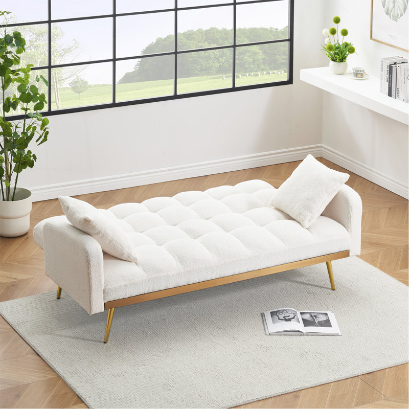 69 Inch Sofa Bed Beige With Adjustable Teddy Sofa For Small Space Living Room And Bedroom, Beige Teddy