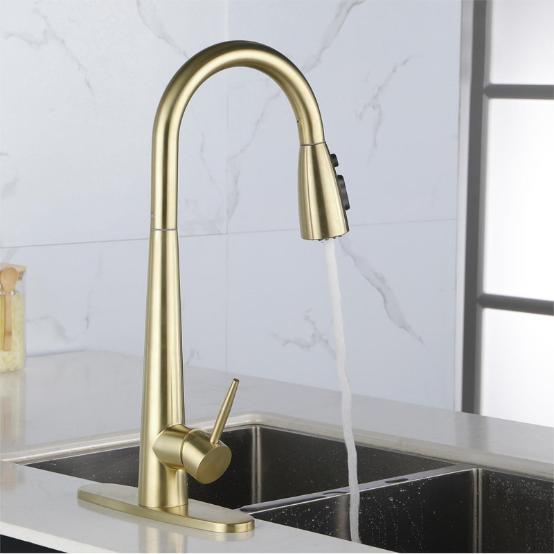Maxbrass Pull Down Kitchen Faucet, Brushed Gold