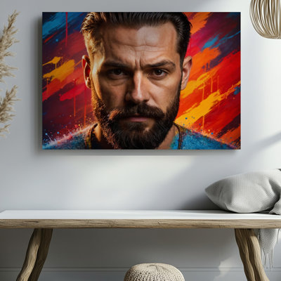 Bearded Man Portrait Abstract Color Splash Background Canvas Wall Art Print For Living Room, Bedroom, Office, Hallway, Entryway, Gallery Wall And Modern Home Decor