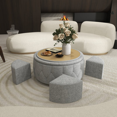 Aolaith Upholstered Storage Swivel Coffee Table With 4 Small Ottomans