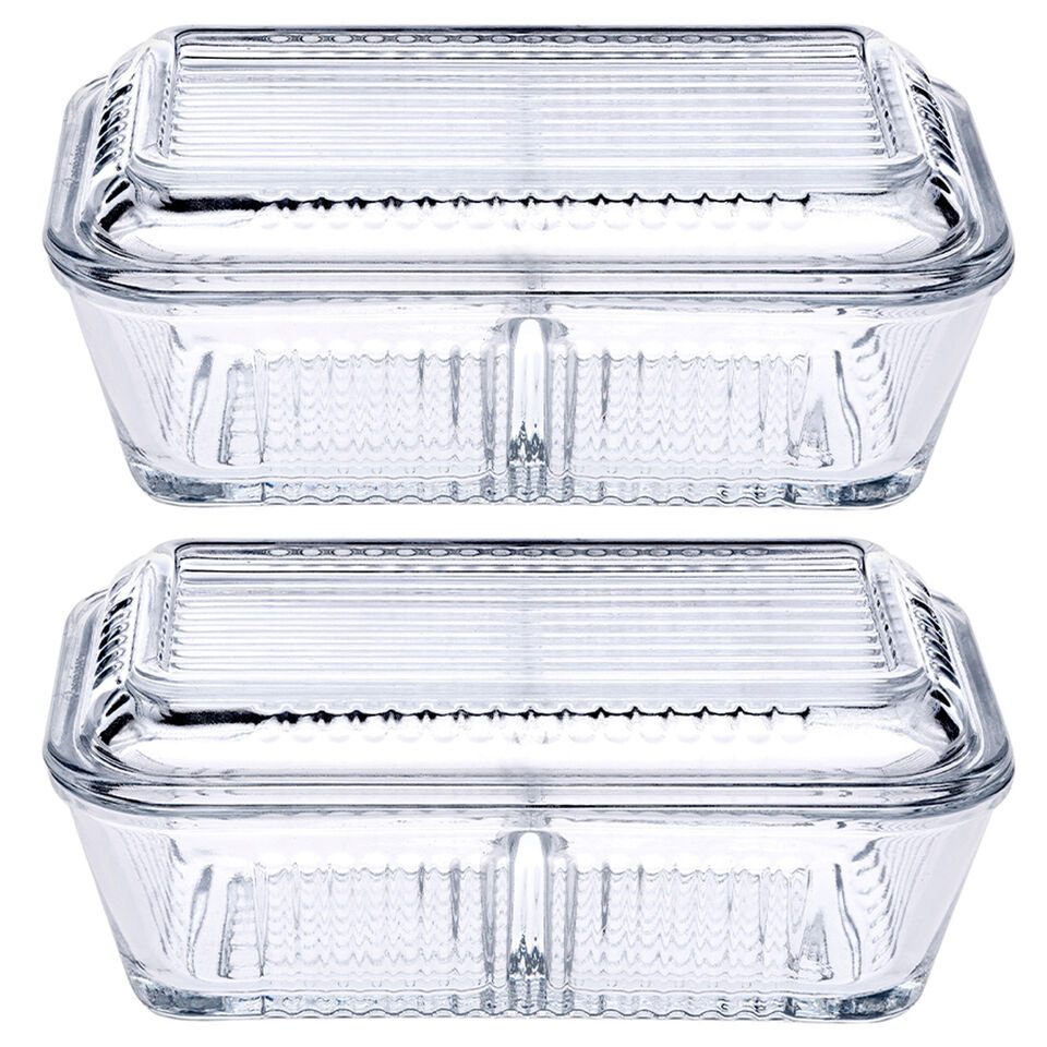 Metro Lane Clear Glass Butter Dish 2-Compartment Tray with Lid