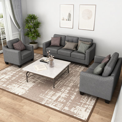 3-Piece Cozy Living Room Sofa Set with Tufted Back, Upholstered Couch, Loveseat and Armchair by Lark Manor