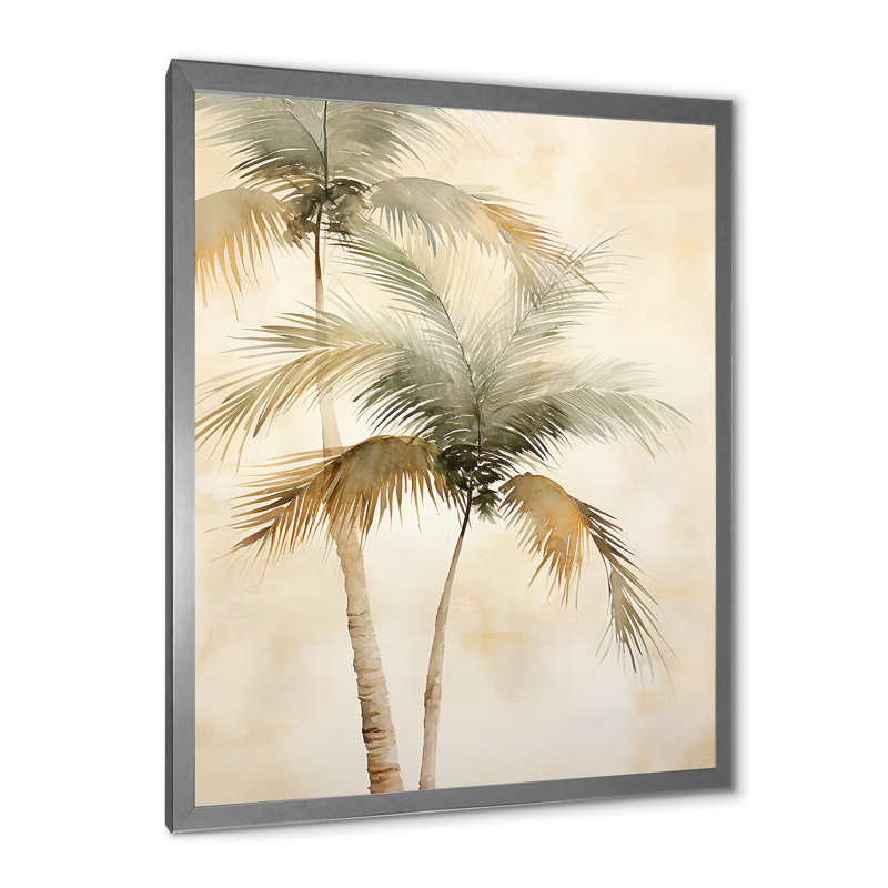 Rétro palmiers tropicaux rétro sur toile, Encadrement argenté, H 40 po x l 30 po x P 1,5 po