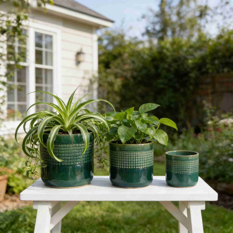 High quality ceramic flowerpot, Blue/Green