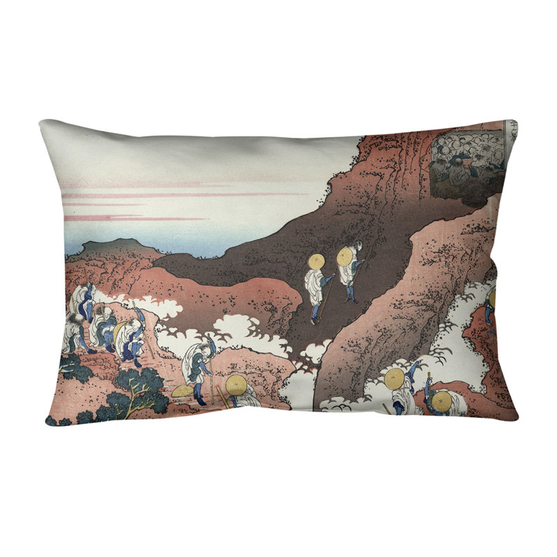 Climbing on Mt. Fuji Linen Lumbar Pillow, Brown