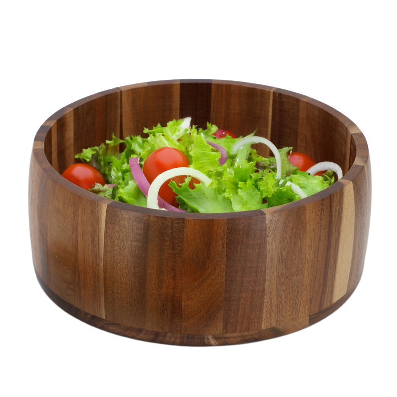 Grand grand bol de service à salade rond en bois d'acacia de 9,75 pouces