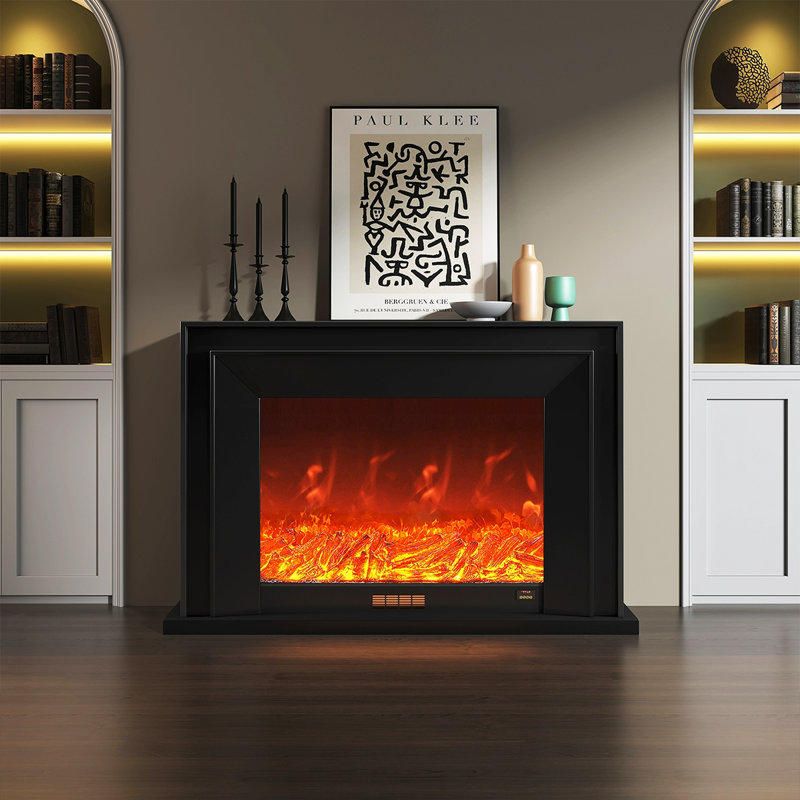 Foyer électrique noir en bois massif, H 39,37 po x l 59,06 po x P 12,6 po, Noir