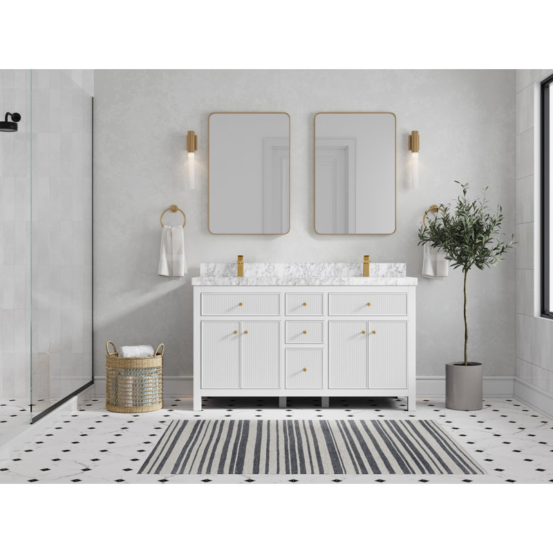 Meuble-lavabo double 60 po, Marbre de Carrare
