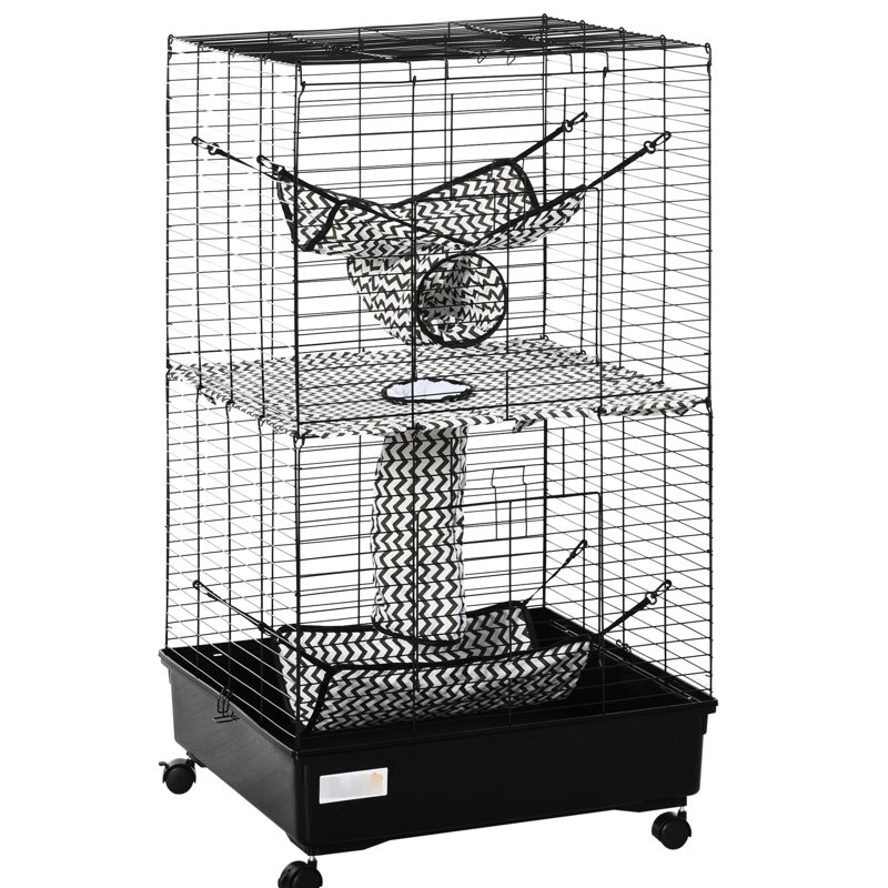 Cage pour animaux 42 po en métal, noire - avec roues, freins et plateformes multiples pour petits animaux de compagnie