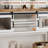 Farmhouse Coffee Bar With Storage,  Sofa Table With Sliding Barn Door White Coffee Buffet Cabinet With Charger Station, Console Table With Bottom Open Shelf, For Living Room
