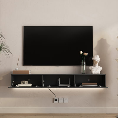 Wall Mounted Floating Tv Stand With 16 Color , 65" Modern Entertainment Center For Home, Big Storage Components And Living Room Decor Led Stand, 55 60 65 Inch Tv, Simple Style, Strong Load - Bearing,
