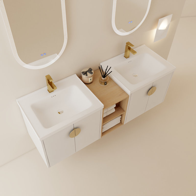 Ensemble de meuble-lavabo double à fixation flottante Chaffins, Blanc