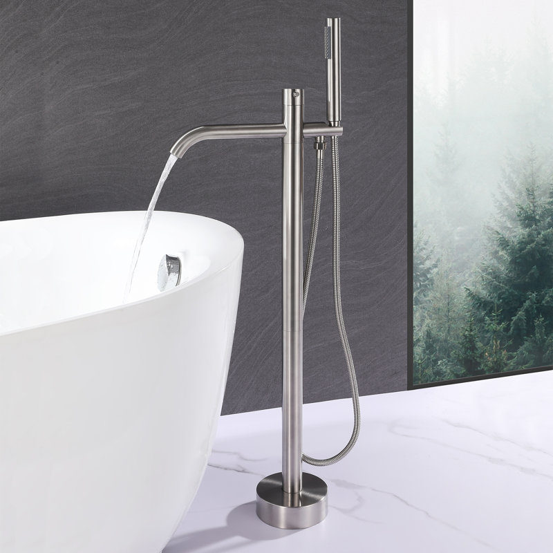 Robinet de baignoire sur pied en acier inoxydable 304, à poignée unique, avec douchette à main, Nickel brossé