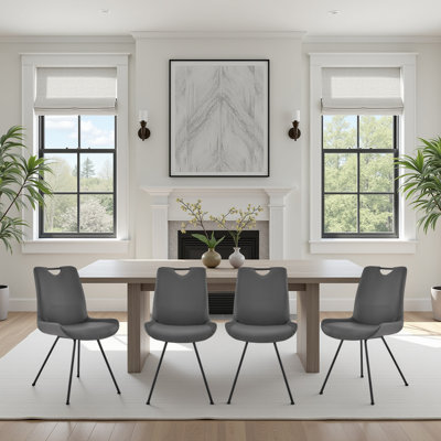 Newington Contemporary Dining Chair In Gray Powder Coated Finish And Gray Faux Leather