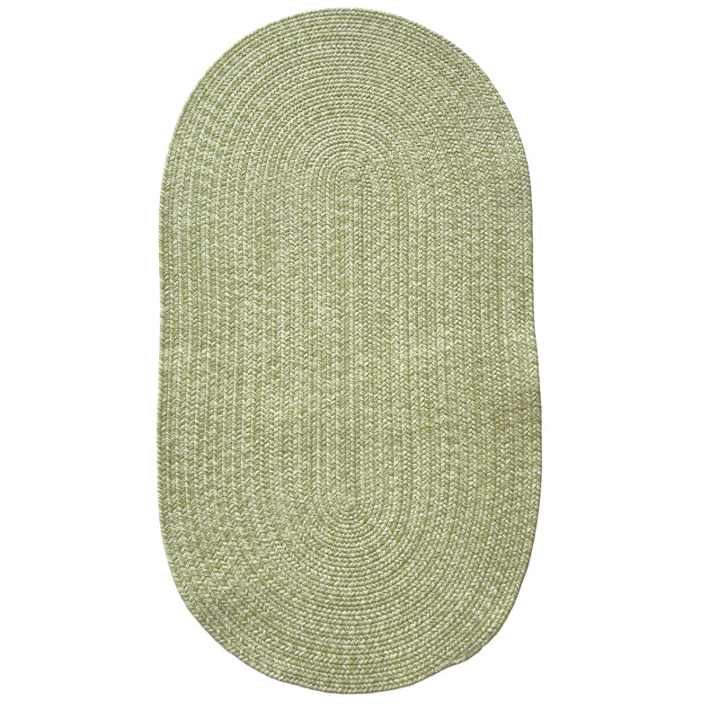 Tapis d'extérieur uni tressé Nautical Tweed, Vert moyen, Oval 2'3" x 9'