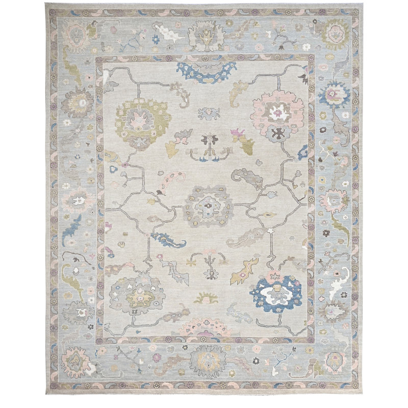 Tapis rectangulaire en laine noué à la main 12 pi x 15 pi