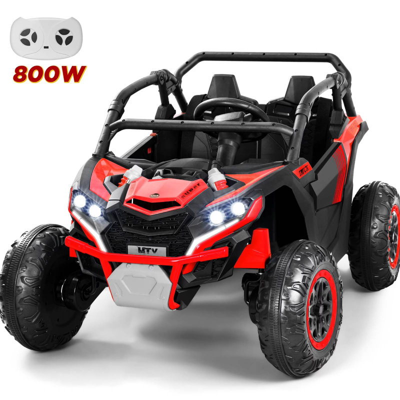 24V Kids Ride on Car 4WD 2 Seating with Télécommande - UTV électrique avec musique et lumières, rouge, Red