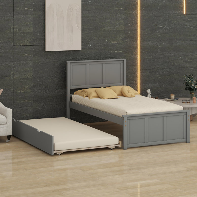 Lit plateforme avec lit gigogne, Gris