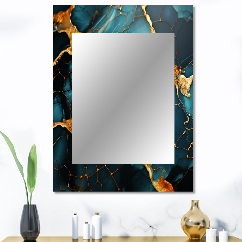 Green and Gold topaz Agate Granite I - Abstract Decorative Mirror, Gold Wall Mirror, Printed Metal Art, 40" x 30"