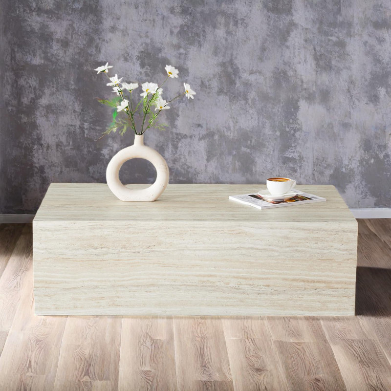 Table basse en bois aggloméré Wabi-Sabi, table d'appoint à profil bas pour salon ou chambre à coucher, sans assemblage, White