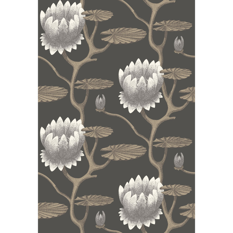 Summer Lily Floral Wallpaper Roll, Black/White/Gold