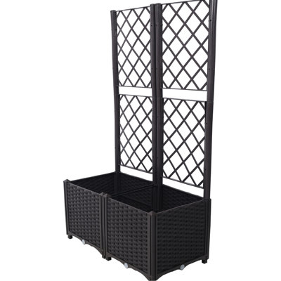 Brown Trellis Raised Bed With Drainage - 2 Removable Pots For Outdoor Enhances Garden Decoration Planting Support Plug Patio Versatile Rectangular Planter Climbing Plant