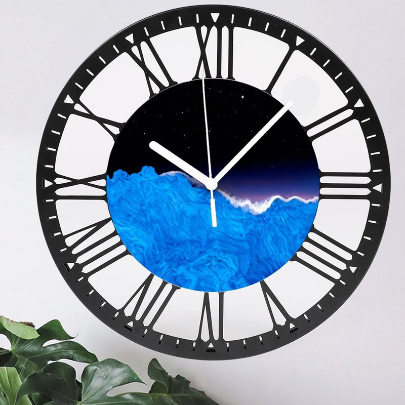 Horloge murale ronde en fer 10 po avec mouvement à quartz silencieux, chiffres romains, impression UV, Bleu étoilé