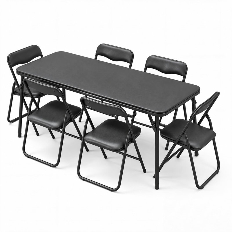 Ensemble table et chaises pliantes 7 pièces pour enfants, surface en PU avec bords arrondis anticollision, préassemblé pour la maison, la garderie et les activités scolaires