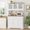 Armoire de cuisine 71,9 "avec station de charge et tablette à micro-ondes, garde-manger avec 4 placards et 2 tiroirs de rangement, armoire de salle à manger en grain de bois rustique