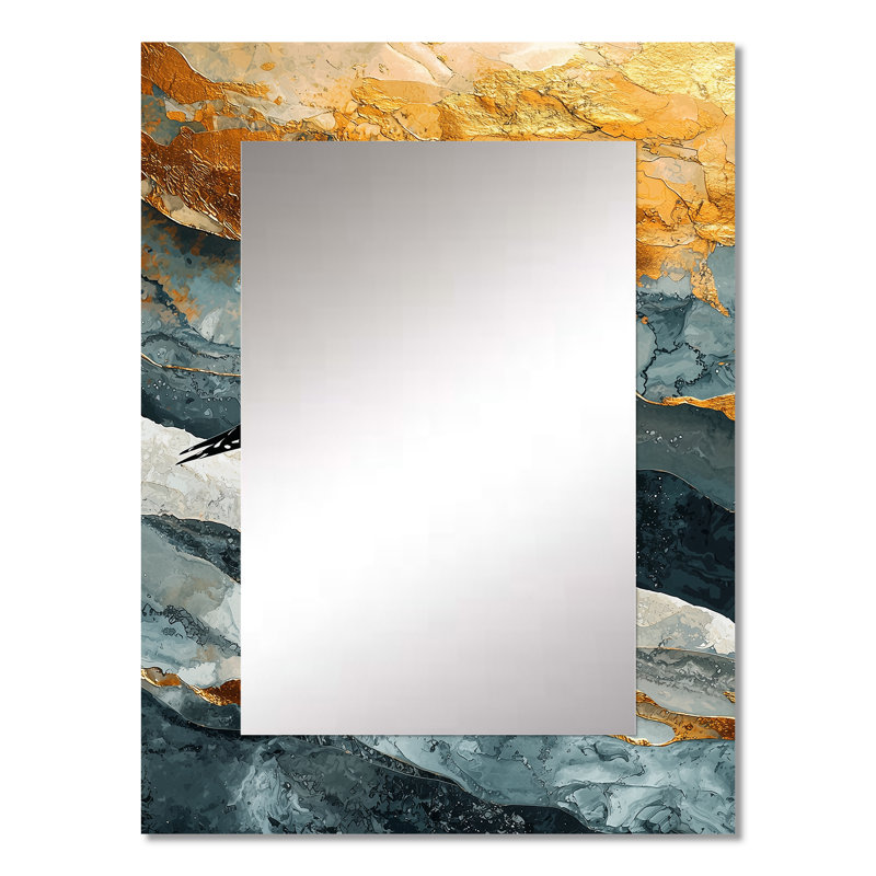 Marbre, mouette, oiseau, vol de la côte I - miroir mural unique, impression moderne en métal, 32 po x 24 po