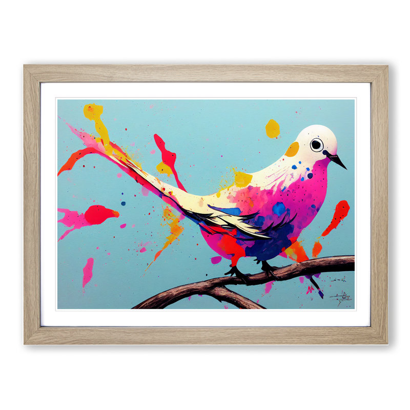 Dove Bird Splash Vol.1 Abstract - Picture Frame Painting, Oak Framed, 46cm H x 64cm W x 2cm D
