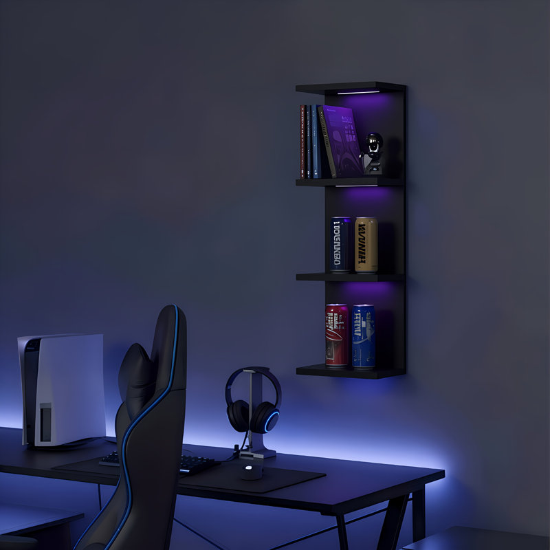 29.99''H 4-Tier Wall Shelf with RGB Lights, Black