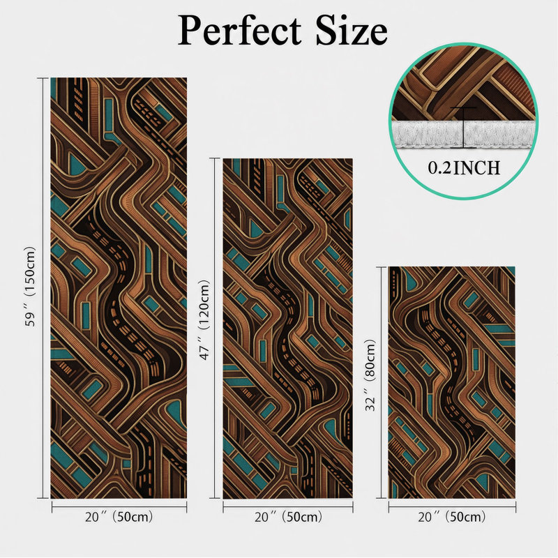 Geometric Waves Non-Slip Washable Kitchen Mats