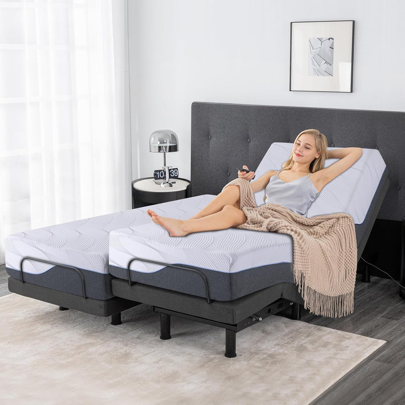Adjustable Bed Bases With Mattress, 12 Inch Gel Memory Foam Medium-Firm Mattress In Box, Adjustable Bed with Back leg lift+child lock Wireless Remote Control, Sturdy Metal, Easy Assembly Smart Electric Bed Frame
