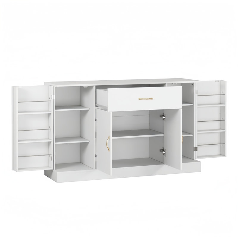 Buffet blanc moderne minimaliste avec accents dorés - Buffet élégant pour salle à manger et café