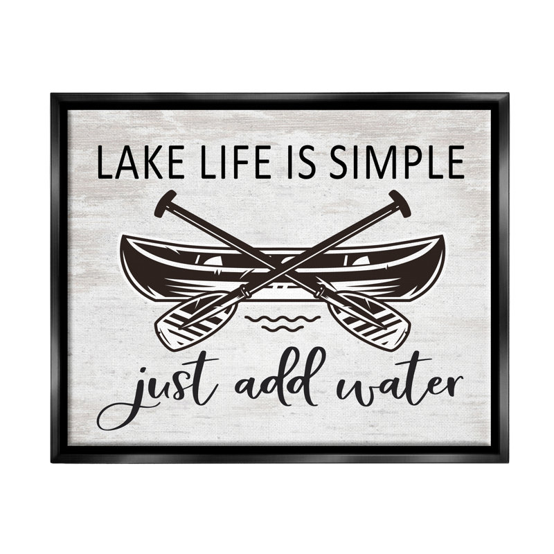 Art mural sur toile Lake Life Canoe Ores, H 21 po x l 17 po x P 1,7 po, Cadre flottant noir de jais