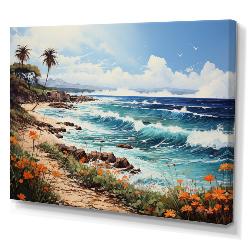 «Beach Tropical Paradise Pointillism I», reproduction d'art sur toile, H 12 po x l 20 po x P 1 po, Toile tendue
