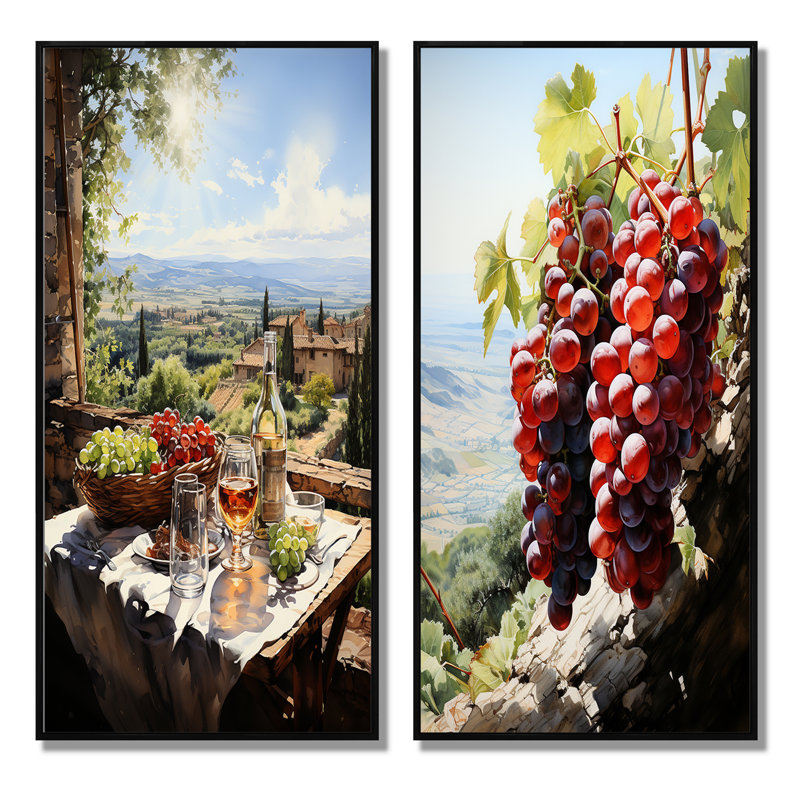 «Vineyard Rendezvous In Rioja», 2 pièces, Cadre noir, H 40 po x l 40 po