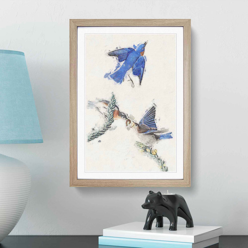 Bluebirds by John Audubon - Picture Frame Painting Print, 48cm H x 36cm W x 2cm D, Oak Framed