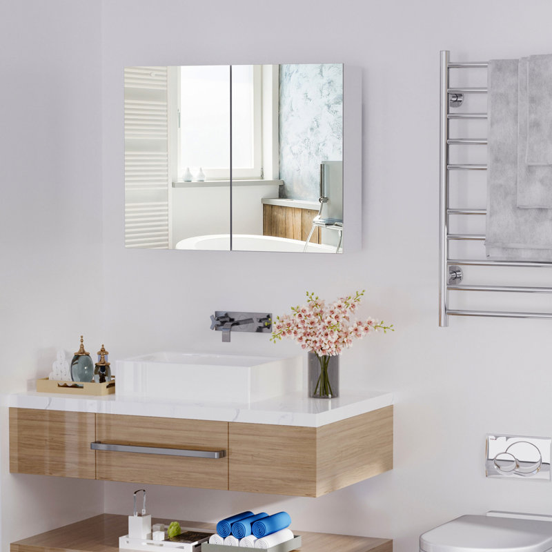 Double Door Bathroom Cabinet - 31.5"x23.5", Design, Ample Space, Quiet Hinges, White Mirror 31.5"x23.5" Modern Decor, Sufficient Storage Area,
