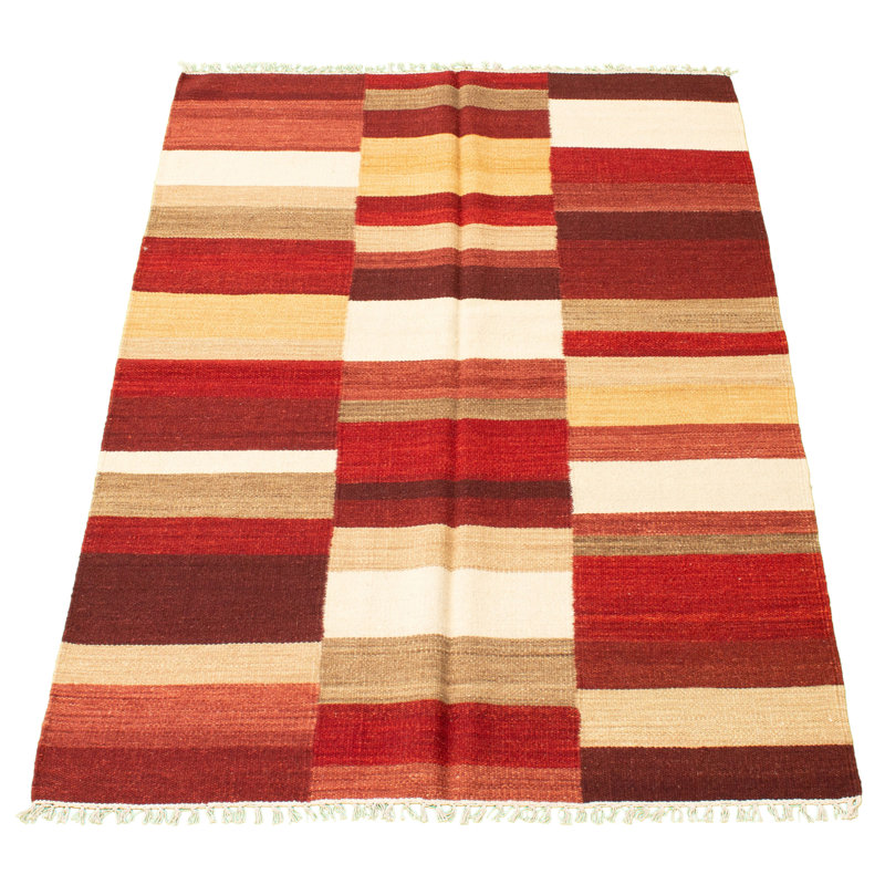 Tapis décoratif en laine noué à la main de conception unique noué à la main New Age 5 pi 3 po x 7 pi 5 po rouge/brun/beige