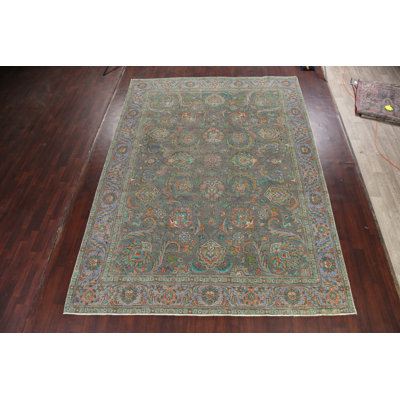 Tapis unique en laine noué à la main de couleur olive des années 1960