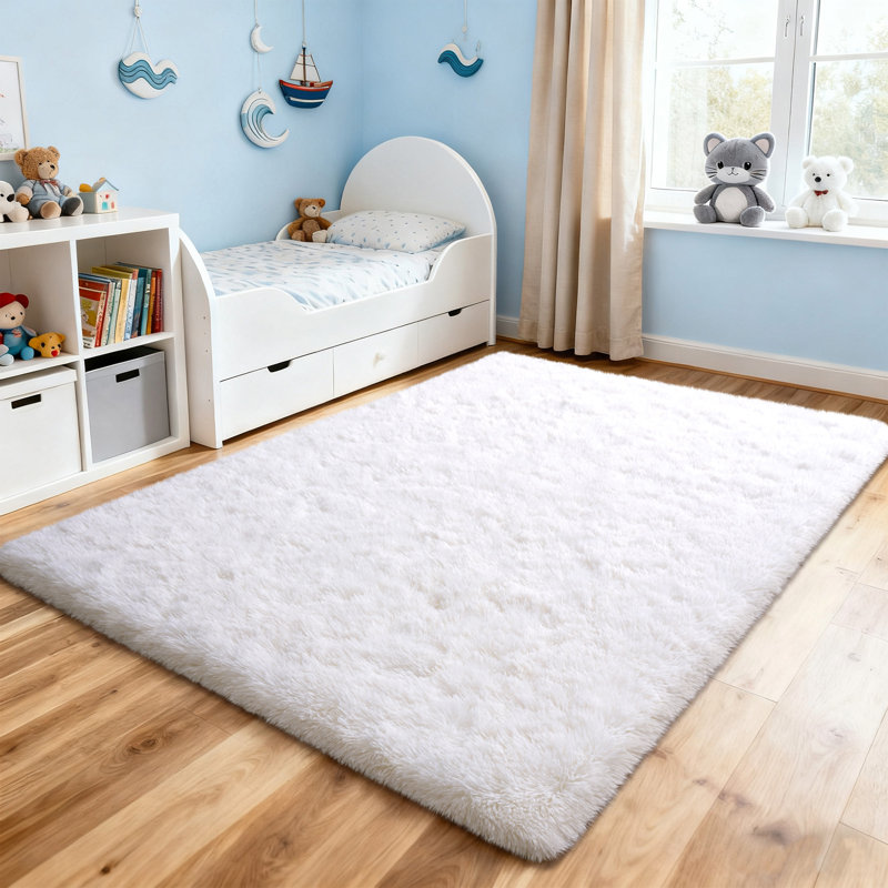 5x7 ft Soft White Shag Rugs for Living Room, Indoor Area Rug for Bedroom Home Decor, Rectangle 5' x 7'