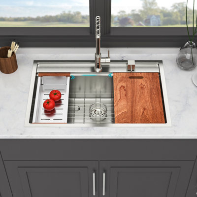33" Drop In Kitchen Sink - Kitchen Sink Topmount Single Bowl 16 Gauge Stainless Steel Ledge Workstation Kitchen Sinks