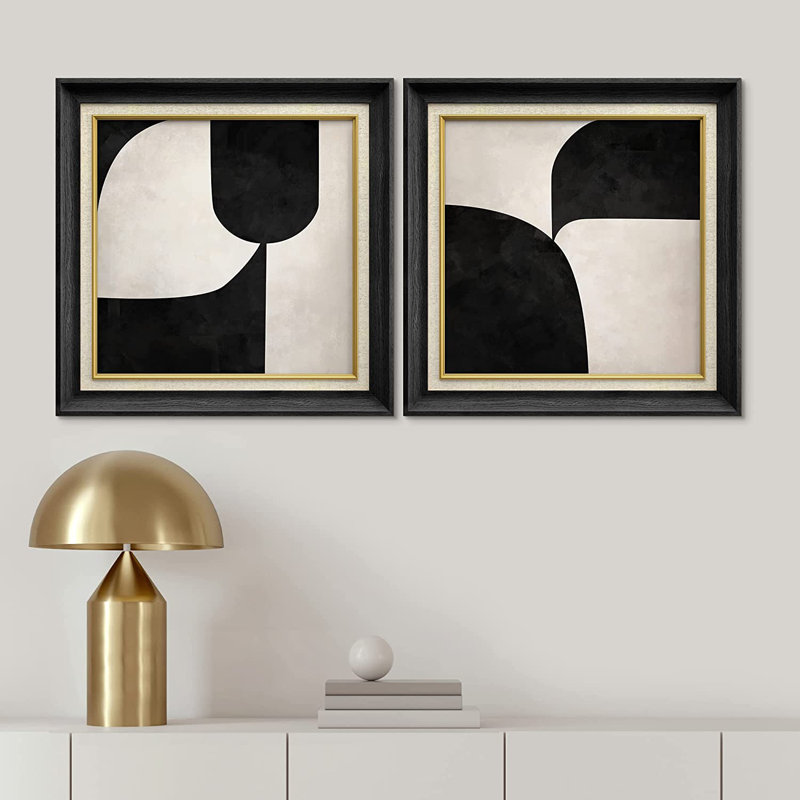 Motif bicolore noir et blanc - ensemble de 2 impressions encadrées sur toile, Naturel