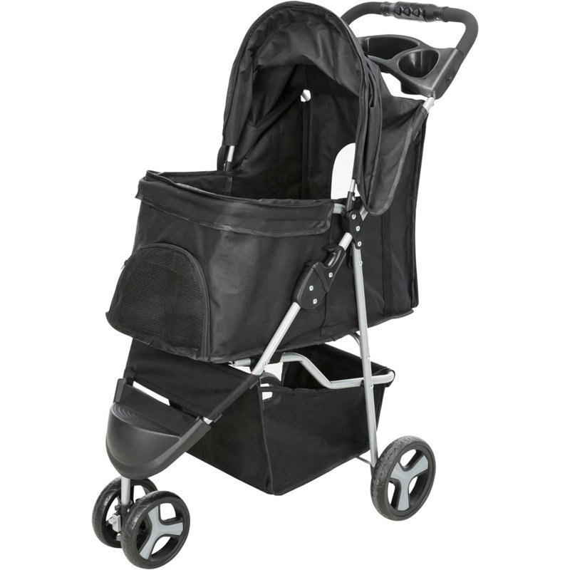 Black Foldable Pet Stroller with Weather Cover and Storage