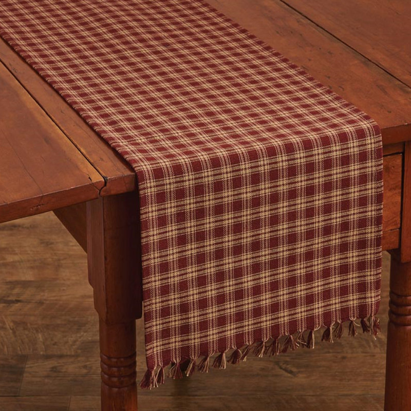 Alfiee Rectangular Plaid Table Runner, Red, 54" x 13"