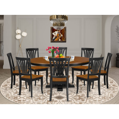 Ensemble de salle à manger en bois 9 pièces comprenant une table de petit déjeuner avec plateau en cerisier et 8 chaises en bois avec dossier à lattes - noir